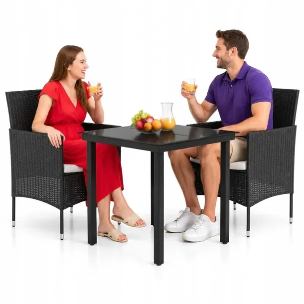 Zestaw mebli ogrodowych czarny, stół 80x80x74 cm, krzesła 53x58x84 cm