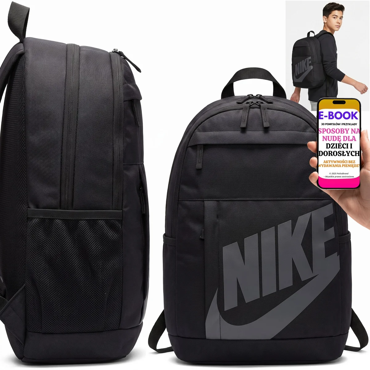 Nike Elemental HBR Plecak Miejski Dwukomorowy Czarny Uniseks do Pracy i Szkoły + E-BOOK-3