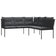 Sofy ogrodowe - vidaXL Sofa ogrodowa w kształcie litery L z poduszkami czarna stal i textilene - miniaturka - grafika 1