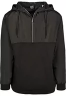 Bluzy męskie - Urban Classics Męska bluza z kapturem, wojskowy zamek błyskawiczny, z wkładką na ramię, czarny (Black 00007), L - miniaturka - grafika 1