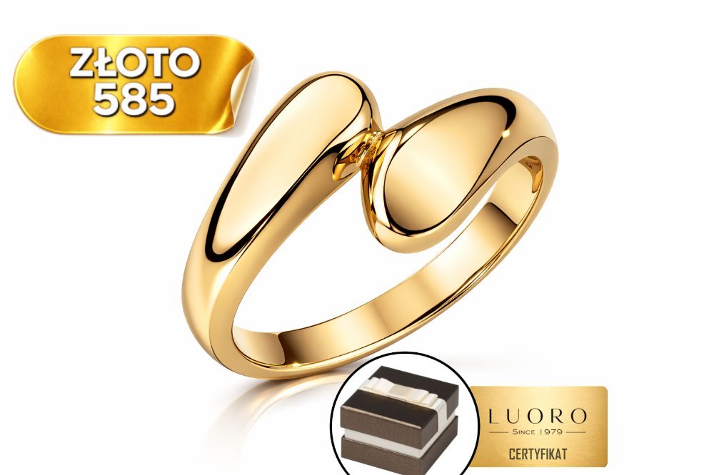 PIERŚCIONEK ZŁOTY 585 14K GŁADKIE POŁĄCZONE ŁEZKI DELIKATNY R12