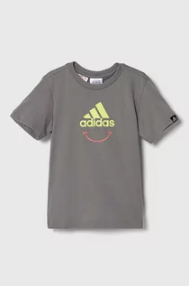 Koszulki dla dziewczynek - adidas t-shirt bawełniany dziecięcy kolor szary z nadrukiem - grafika 1