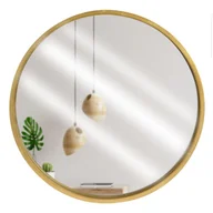 Lustra - Lustro w złotej drewnianej ramie okrągłe ścienne złote łazienkowe do salonu 40 cm kod: O-569197  - miniaturka - grafika 1