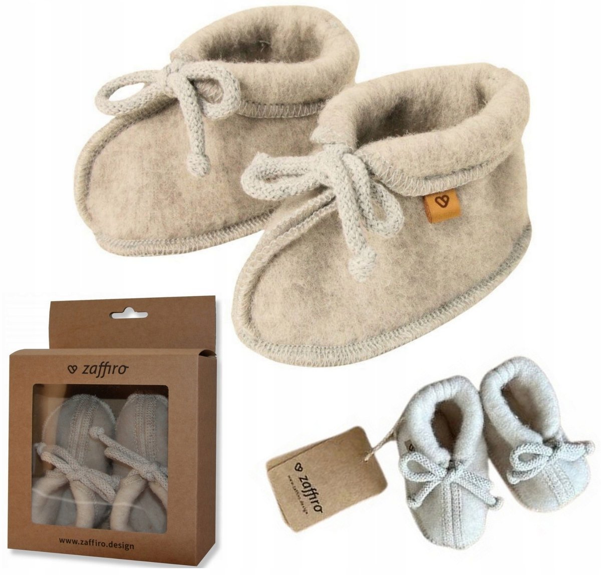 Buciki dziecięce niechodki Wełna premium rozmiar S 0-6 m-cy Beżowe Zaffiro