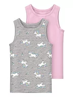 Koszulki i topy damskie - NAME IT Girl's NMFTANK TOP 2P Grey Melange Unicorn NOOS podkoszulek, 104, szary melanż, 104 cm - miniaturka - grafika 1