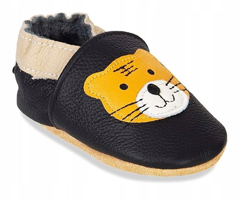 KAPCIE DZIECIĘCE BAREFOOT skórzane 15 miękkie elastyczne miś 11 cm