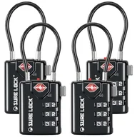 Koszulki i topy damskie - SURE LOCK TSA kompatybilne zamki bagażowe podróżne, wskaźnik inspekcji, łatwe do odczytania tarcze, zatwierdzone przez TSA, ze stopem cynku, czarne, 4-pak, poważne - miniaturka - grafika 1