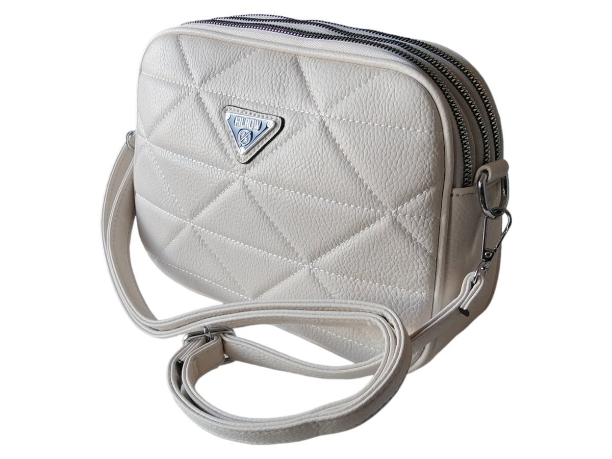 Pikowany Kuferek Damski - Beżowa Torebka Damska - Listonoszka Na Ramię