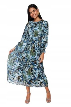TRENDYOL SUKIENKA MIDI W KWIATY Z DŁUGIMI RĘKAWAMI 34 5AA