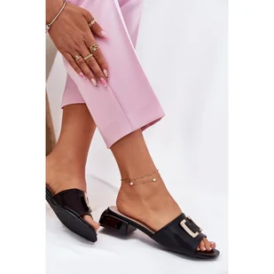 Eleganckie Klapki Damskie Na Klocku Ze Złotym Detalem Vinceza 62229 Czarne - Klapki i japonki damskie - miniaturka - grafika 1