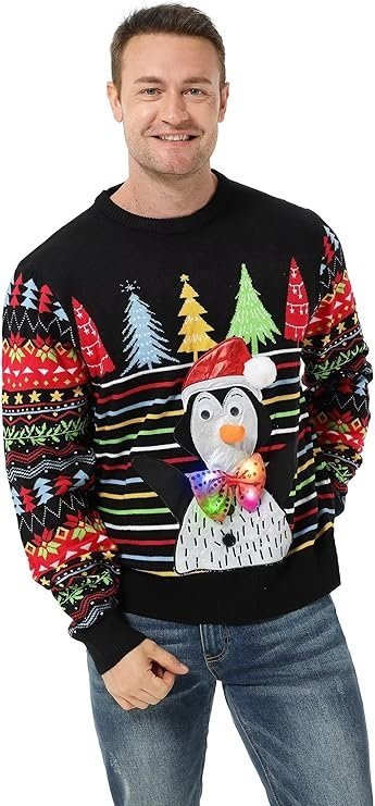 U LOOK UGLY TODAY CZARNY SWETER ŚWIĄTECZNY Z PINGWINEM XL 16FA