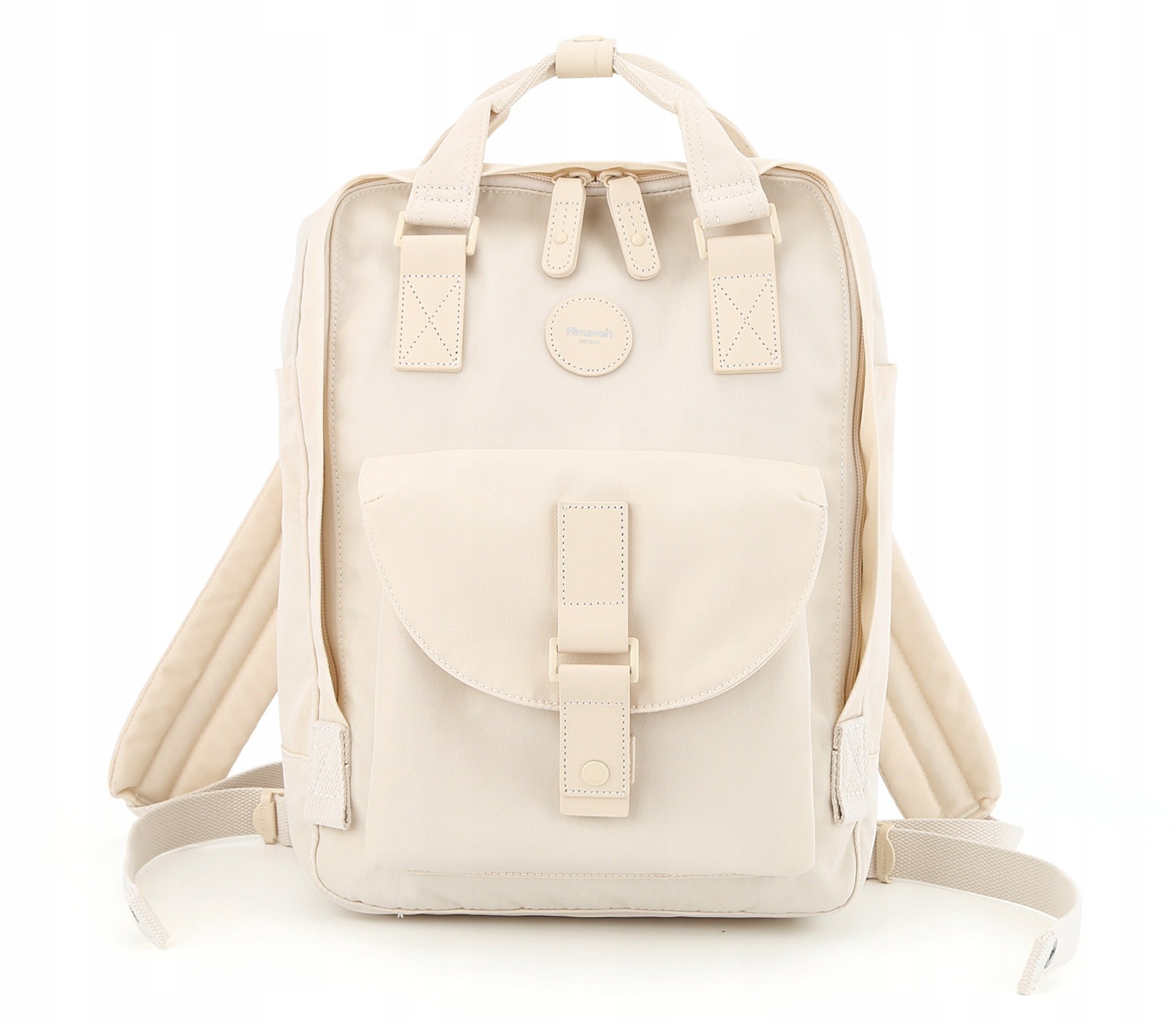 Wodoodporny plecak miejski w kremowym kolorze zamykany suwakiem i zawieszony na regulowanych szelkach - Himawari