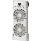 Wentylatory - Podwójny wentylator z nawilżaczem, 6 dysz, regulowany w zakresie 360°, cichy, USB C, przenośny, 3600 mAh (biały, 49 cm) - miniaturka - grafika 1