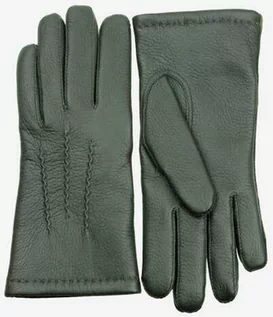 Rękawiczki - Ciepłe rękawiczki skórzane - skóra jelenia - ciemnozielone - grafika 1