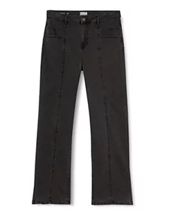 Spodnie damskie - Urban Classics Damskie spodnie z wysokim stanem, proste slit denim, Czarny - grafika 1