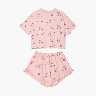 Cropp - Dwuczęściowa piżama z nadrukiem all over - Różowy - Półbuty damskie - miniaturka - grafika 1