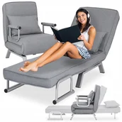 Taborety i hokery - Fotel Wypoczynkowy Rozkładany Tapicerowany Do Spania Salonu Szary Bart - miniaturka - grafika 1