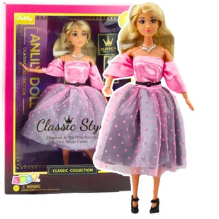 Lalka Anlily Suknia Balowa Jasnoróżowa W Kropki Ruchome Kończyny Blond LEAN Toys - Lalki dla dziewczynek - miniaturka - grafika 1