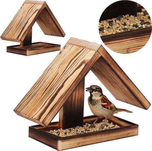 Karmnik dla ptaków, drewniana budka 22,5x31x23 cm brąz, opalany UNIWERSALNY