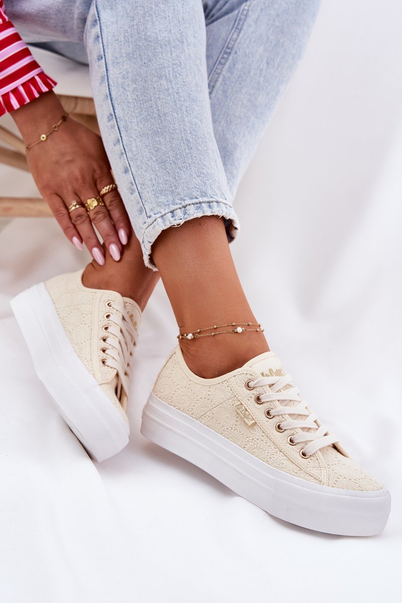 Trampki Damskie Z Koronką Lee Cooper LCW-25-31-3440L Beżowe-40