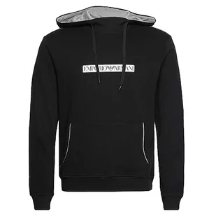 Emporio Armani Męska bluza z kapturem szczotkowana Terry, czarny, M - Bluzy męskie - miniaturka - grafika 1