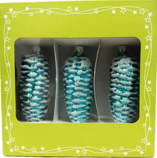 P.O.Ch. s.c. Grześkowiak Bombki szklane Szyszki 3 sztuki Ręcznie zdobione. Produkt polski zielony - Bombki - miniaturka - grafika 1