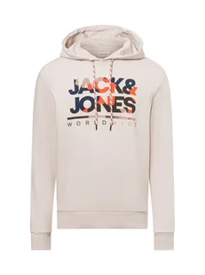 Jack & Jones Męski sweter z kapturem - JJLuke Mężczyźni Bawełna beżowy wzorzysty, S - Swetry męskie - miniaturka - grafika 1