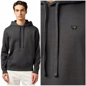 Bluzy męskie - Wrangler SIGN OFF HOODIE czarna bawełniana bluza z kapturem kangurka 4XL - miniaturka - grafika 1