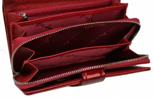 Portfel Damski Skórzany JENNIFER JONES Skóra Licowa Duży Z Suwakiem Czerwony Lakierowany Wzór JJ5261-2 15,5 x 10 x 4 [cm] - Portfele - miniaturka - grafika 10