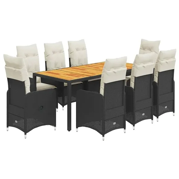 Zestaw bistro ogrodowy czarny, rattan PE, stół 190x90x75 cm, krzesła 54,