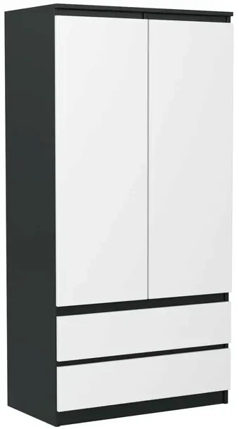 Szafa 90cm 2 Drzwi 2 Szuflady Półki Pojemna Garderoba Czarny-biały