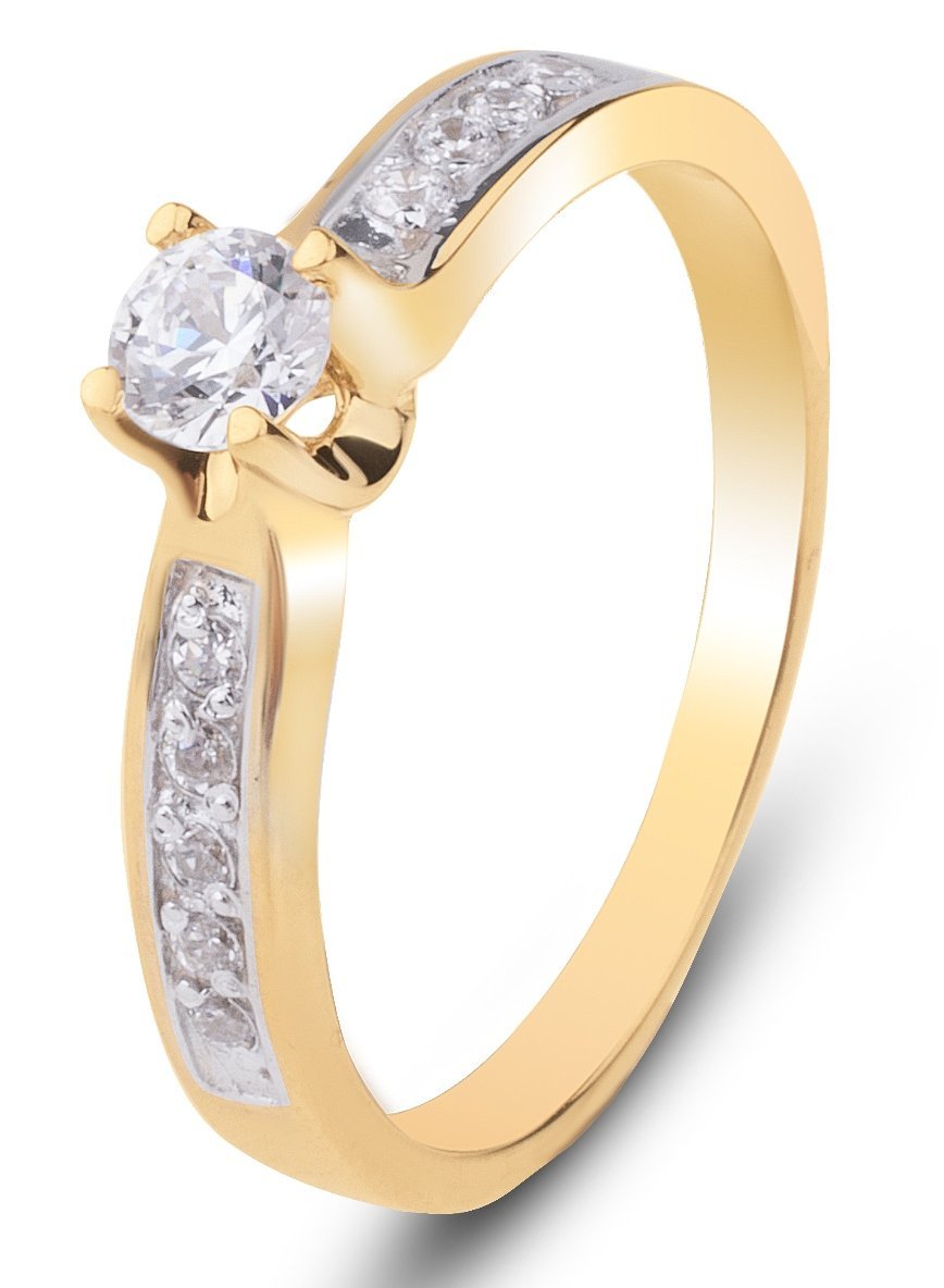 PIĘKNY ZŁOTY PIERŚCIONEK ZARĘCZYNOWY Z BIAŁYMI KAMIENIAMI VIVIANA 14KT 585