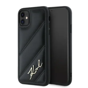 Etui Karl Lagerfeld Diagonal Quilted Script na iPhone 11 / Xr - czarne - Etui i futerały do telefonów - miniaturka - grafika 1