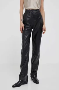 Calvin Klein spodnie skórzane damskie kolor czarny proste high waist - Spodnie damskie - miniaturka - grafika 1