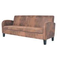Sofy i kanapy - vidaXL Sofa 3-osobowa ze sztucznej skóry zamszowej, brązowa - miniaturka - grafika 1
