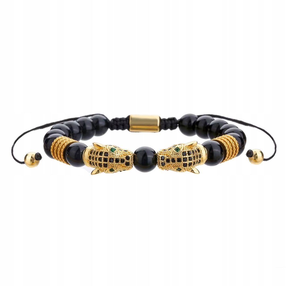 Ekskluzywna Bransoletka z Czarnych Koralików i Detalem w Kolorze Złota