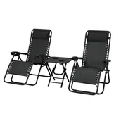 Leżaki ogrodowe - LEŻAKI OGRODOWE DELUX ZESTAW CZARNY Z CZARNĄ RAMĄ 2 LEŻAKI ZE STOLIKIEM - miniaturka - grafika 1