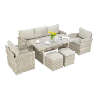 Meble ogrodowe - Zestaw technorattanowy BORNEO + PUFY Beige - miniaturka - grafika 1