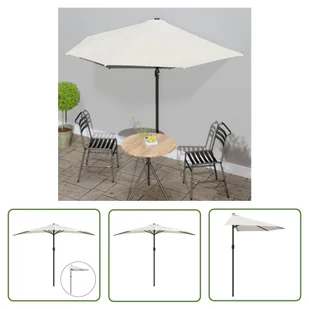The Living Store Półparasol balkonowy na słupku z aluminium - 300x155cm - piaskowy - Parasol Balkonowy - Parasole ogrodowe - miniaturka - grafika 1