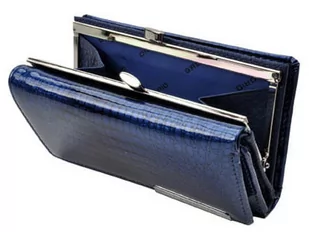 Portfel Damski Skórzany GREGORIO 14 cm Klamra i Klapka Skóra Naturalna Lakierowany GF-108 NIEBIESKI RFID 14 x 9 x 4 [cm] - Portfele - miniaturka - grafika 4