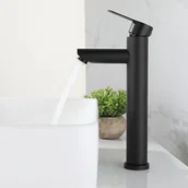 Baterie umywalkowe - Bateria umywalkowa ze stali nierdzewnej z rurką o długości 60 cm – bateria z ciepłą i zimną wodą z ceramicznym wkładem, kolor czarny - miniaturka - grafika 1