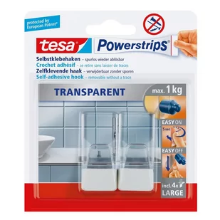Tesa Haczyk Samoprzylepny Powerstrips Transp. Biały 15977 - Wieszaki łazienkowe - miniaturka - grafika 1