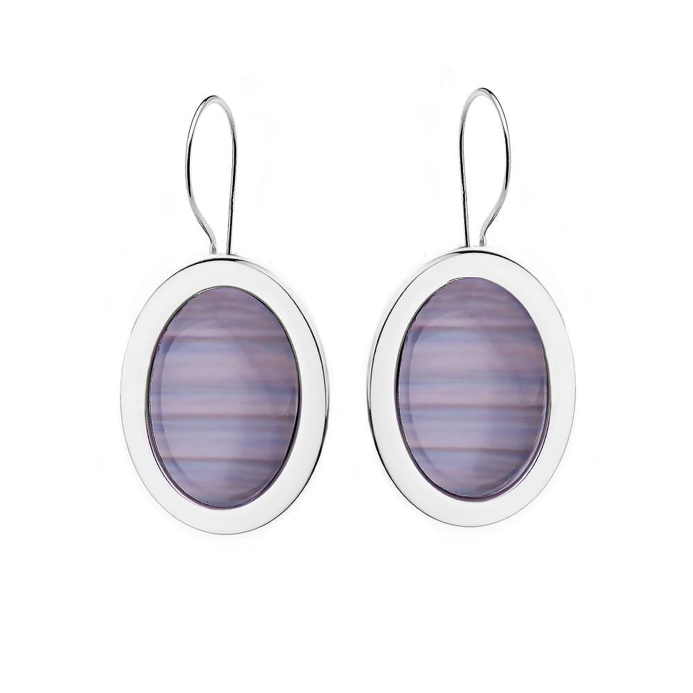 Srebrne kolczyki 925 gładkie z kamieniem perłowy szary