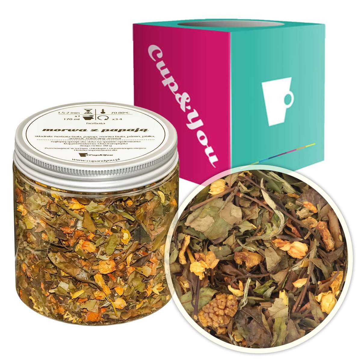 Herbata biała MORWA Z PAPAJĄ 80g najlepsza jaśmin jabłko - sypana liściasta herbata PREMIUM Cup&You