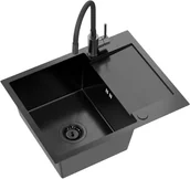 Zlewozmywaki z baterią - Zestaw Kernau Zlewozmywak KSSD 4560 1B1D + Bateria KWT 40 Elastic Dark Inox - miniaturka - grafika 1