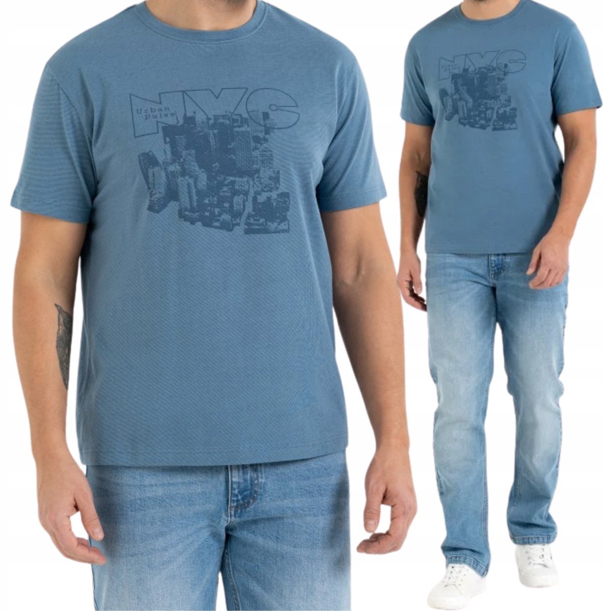 ZESTAW MĘSKI T-SHIRT Z NADRUKIEM M I JEANSY KLASYCZNE WYGODNE 31 MORAJ