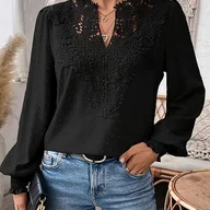 Koszule damskie - TEMU Damska bluzka w stylu bohemy z dekoltem w serek i długim rękawem, wykonana ze szwajcarskiego szifonu w kropki - miniaturka - grafika 1