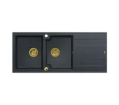 Zlewozmywaki - Quadron HQE11650U8_PVDG1_P2O Evan 121 black diamond - czarny metalik/złoty - granitowy - wpuszczany w blat - ociekacz - miniaturka - grafika 1