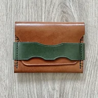 Portfele - Portfel brązowo-zielony na karty ze skóry ręcznie uszyty. - miniaturka - grafika 1
