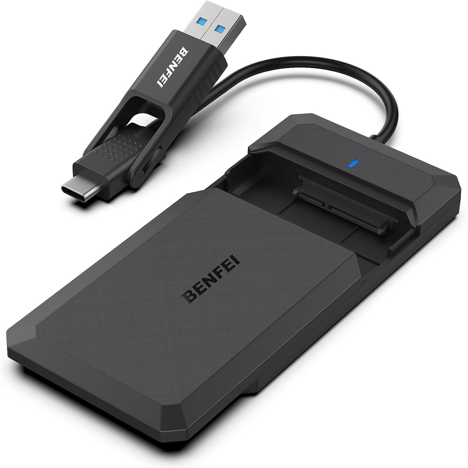 Kieszeń Aukey BENFEI OBUDOWA DYSKU SSD DO USB-C / USB-A 2.5 CALA SATA SSD OBSŁUGA UASP SATA III CZARNA ZE ZINTEGROWANYM KABLEM